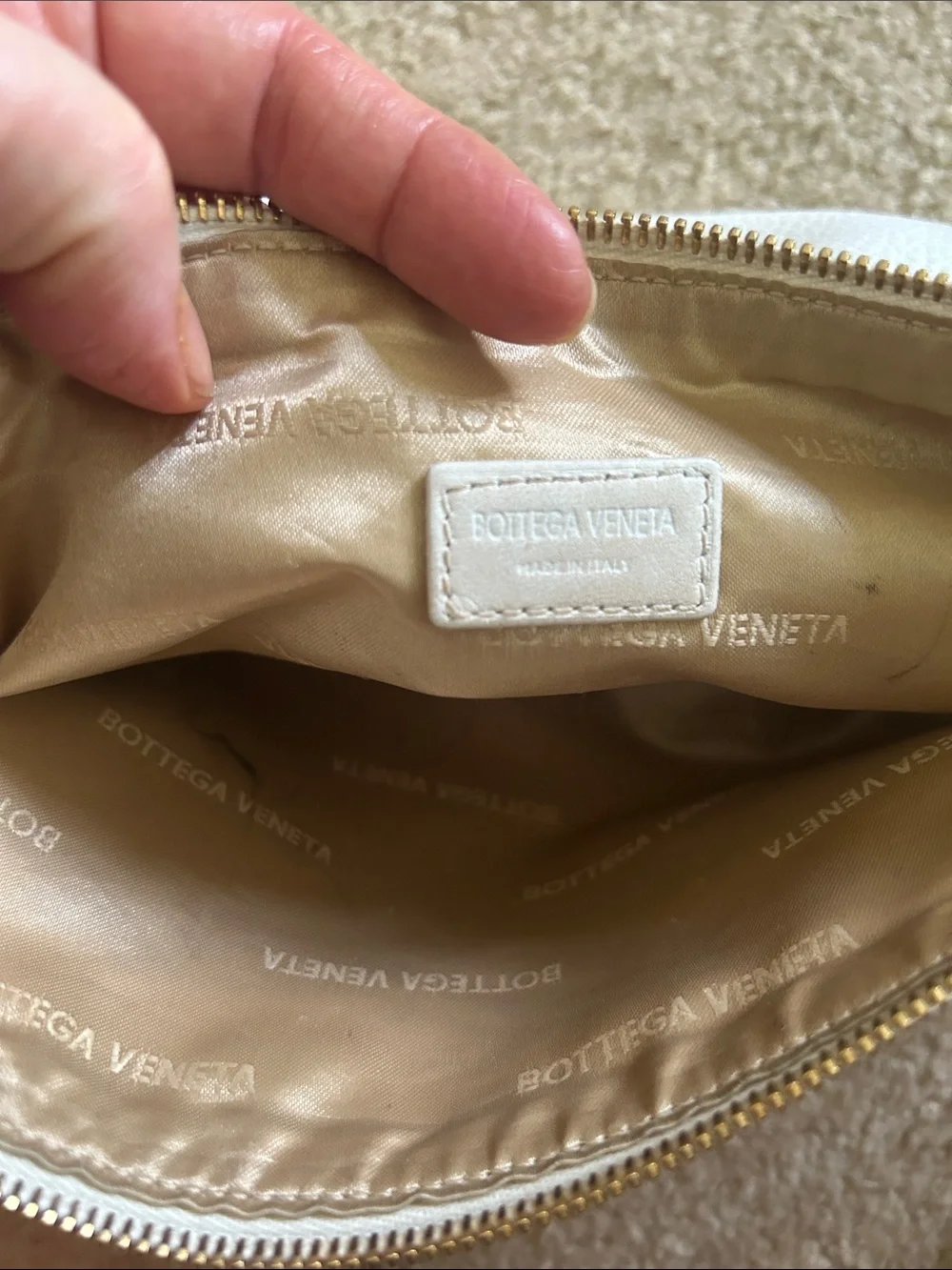 Bottega Veneta White Leather Large Cosmetic Pouch